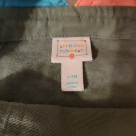 Christian Robinson olive green color block overalls unisex 6-9 months - Picture 3 of 4